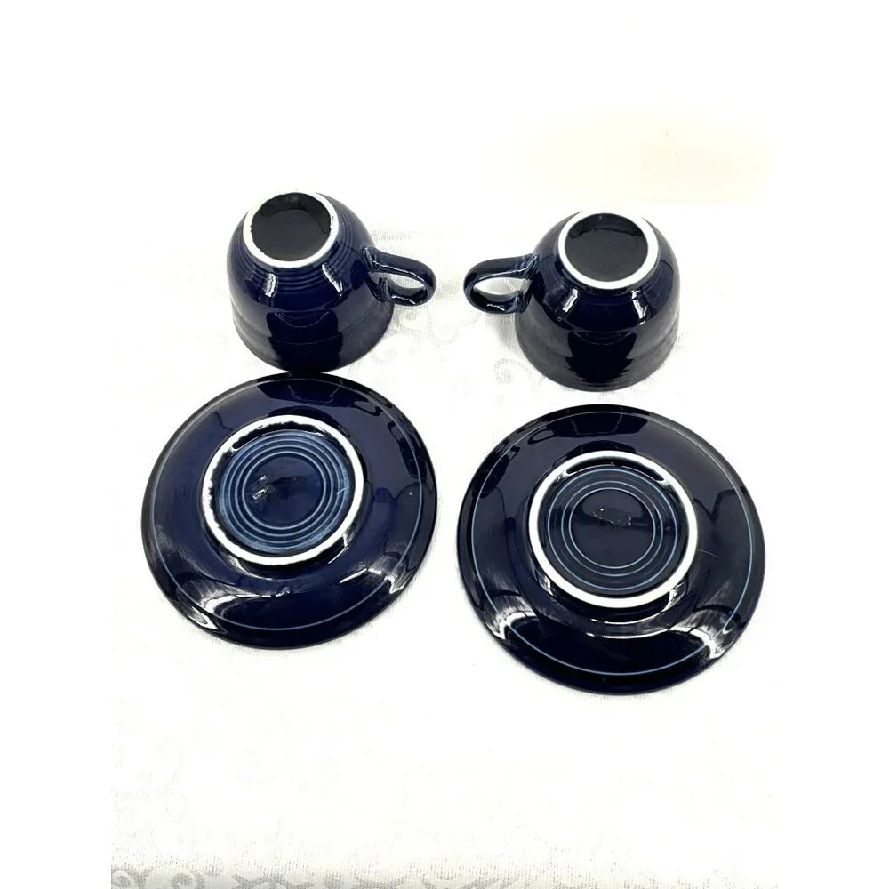 Fiesta Set Of 2 Cobalt Blue Ceramic Cups &‎ Saucers